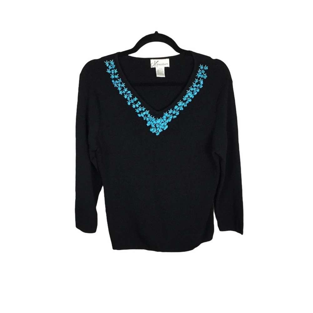 Dress barn vintage black sweater w/turquoise‎ beads